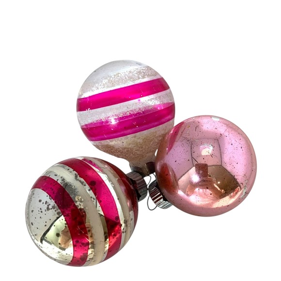 Vintage Shiny Brite Glass Ornaments 12 Box 2" Striped Solids Raspberry Torpedo - Picture 4 of 10